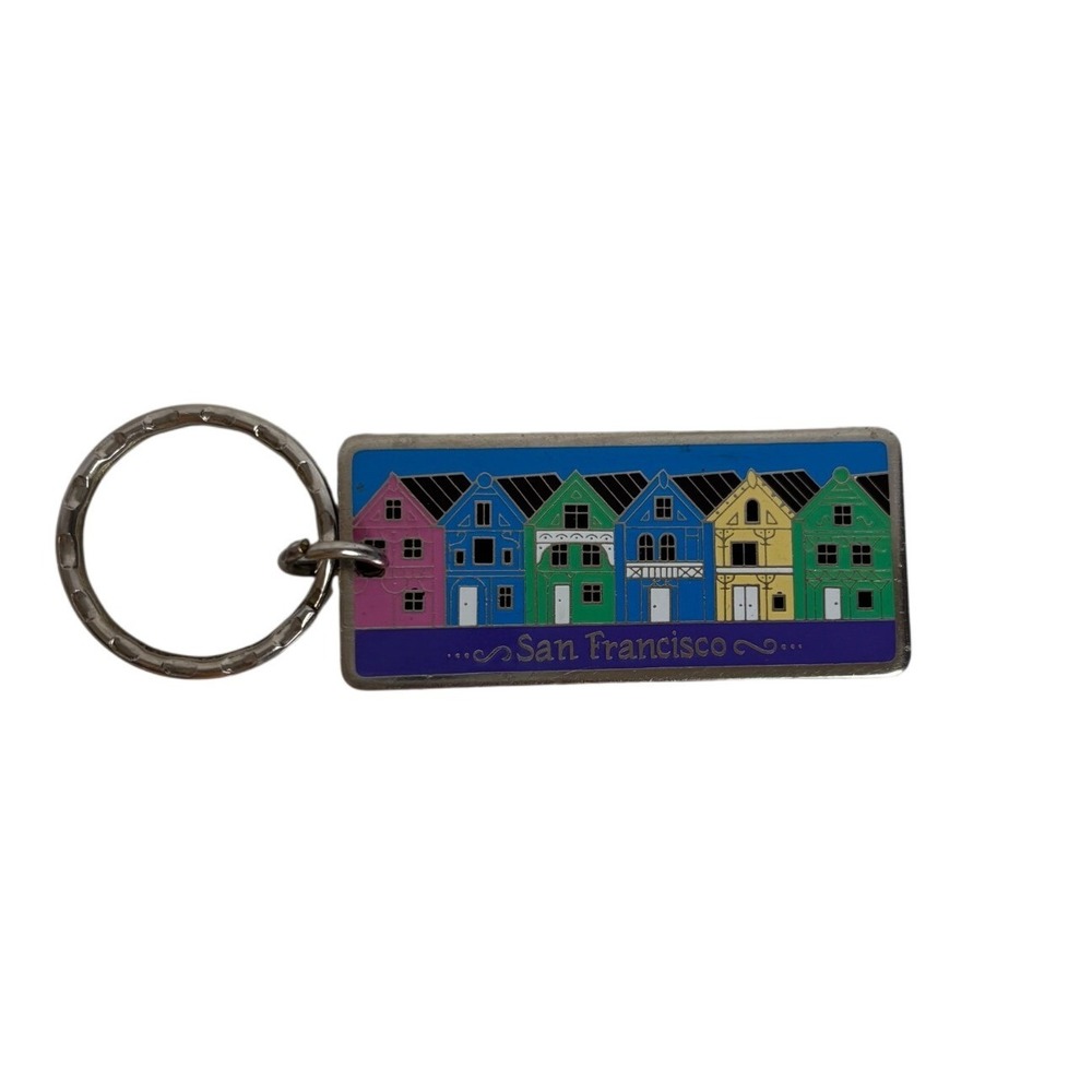 Vintage San Francisco Painted Ladies Victorian‎ Houses Enamel Keychain